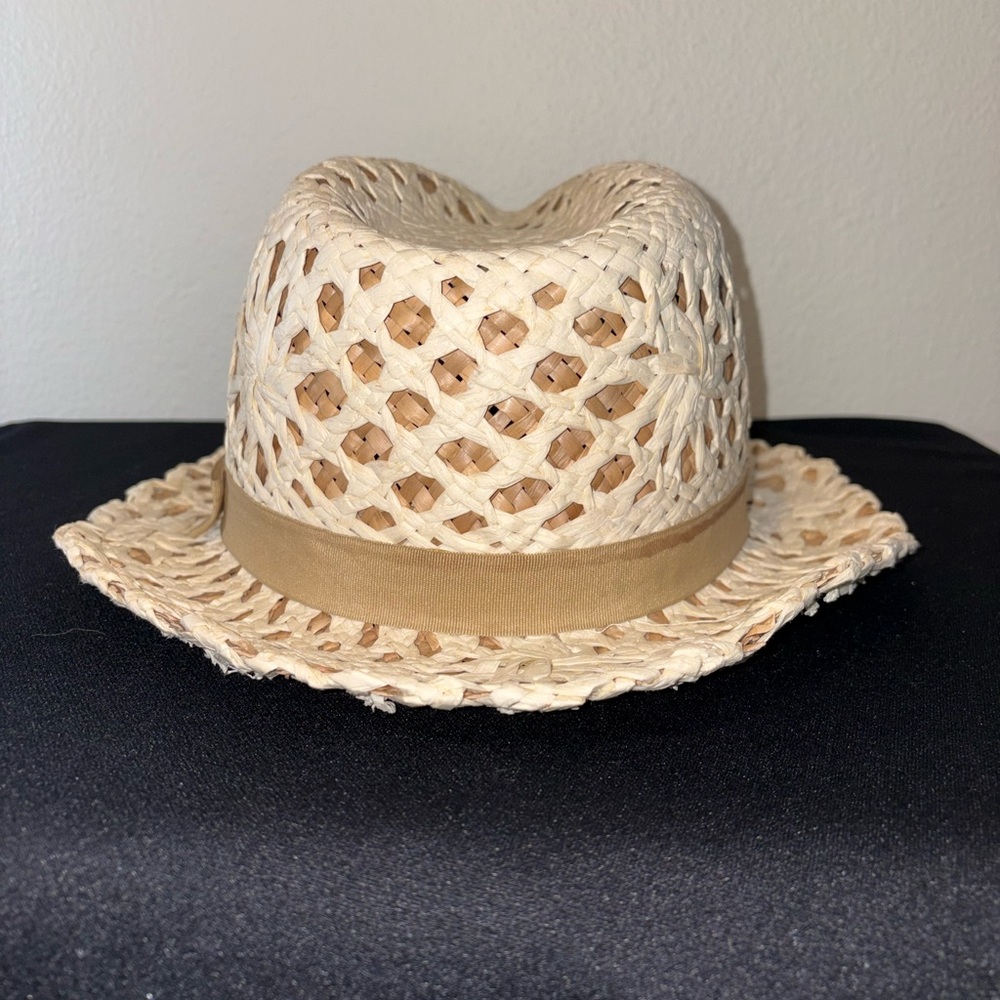 New York & Company Vintage Woven Straw Fedora Hat with Tan Band One Size - Picture 5 of 8